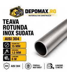 Teava rotunda inox sudata AISI 304, 15 x 1.5 mm, 6 metri